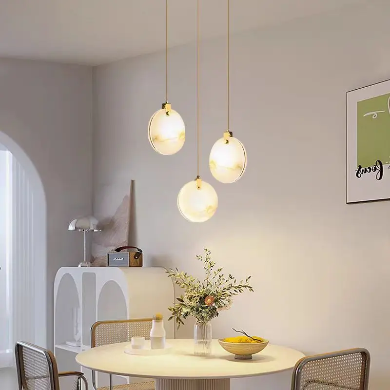 Luxus Runde Marmor Restaurant Kronleuchter Nordic Stein Schlafzimmer Moderne Wohnzimmer Kaffee Tisch Hängen Licht LED Innen Beleuchtung