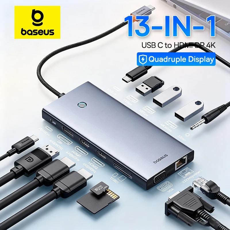 baseus-13-in-1-usb-c-hub-to-2-hdmi-1-dp-4k@60hz-1-vga-quadruple-display-usb-32-adapter-with-rj45-sd-tf-35mm-pd-100w-type-c-hub