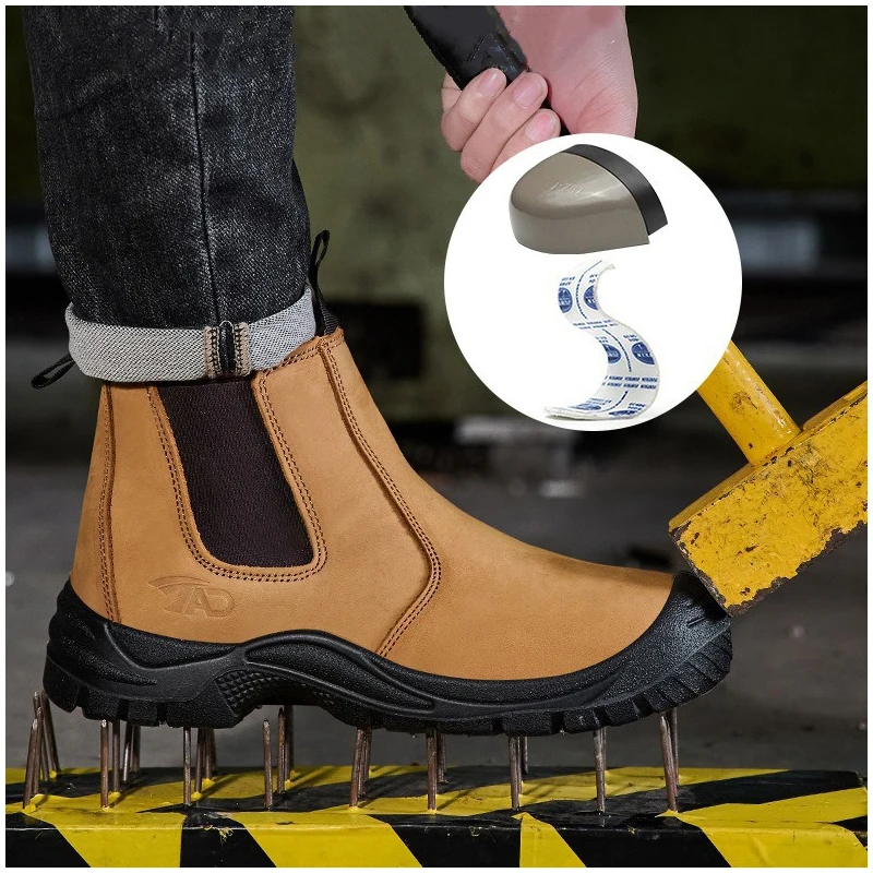 large size men fashion steel toe caps work safety boots cow leather welding shoes worker chelsea ankle botas security footwear