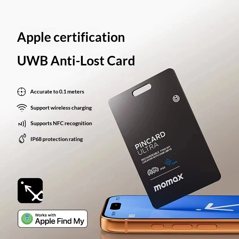 NEW MOMAX BR19D PinCard Ultra 1.7mm Slim UWB Tracker 10cm Precision Find My IP68 Wireless Charging NFC for Wallet Key Bag