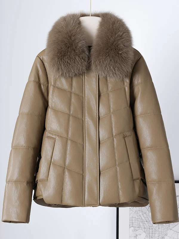 2025 invierno nueva llegada mujer ort cuero abajo Jaet piel de oveja cuello Faionable cálido Thiened abrigo largo Sve