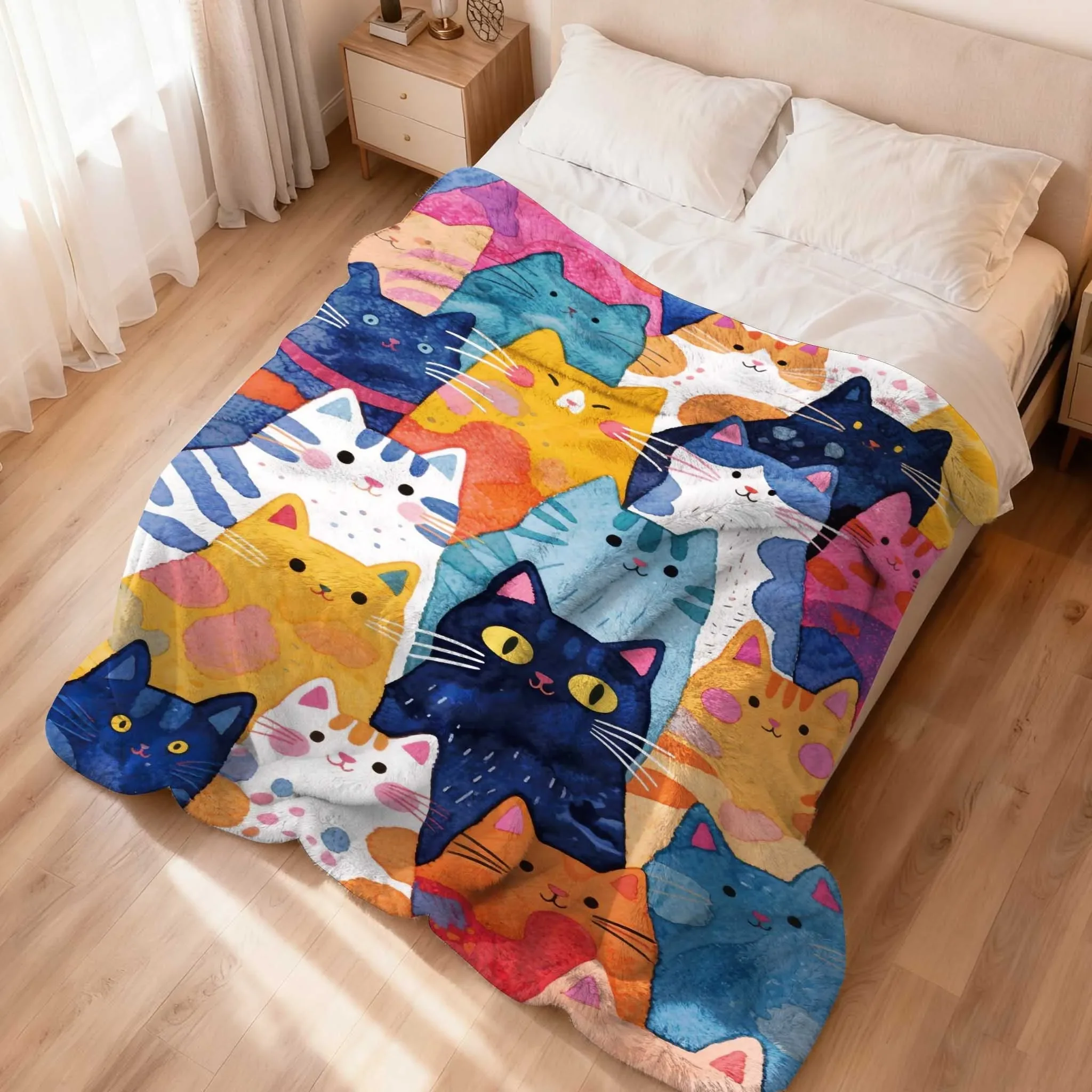 Multi Cat Family Blanket Throw 150x230cm Jumbo Boho Kawaii Plush Sleeping Picnic Cozy Sofa Decor Blankets