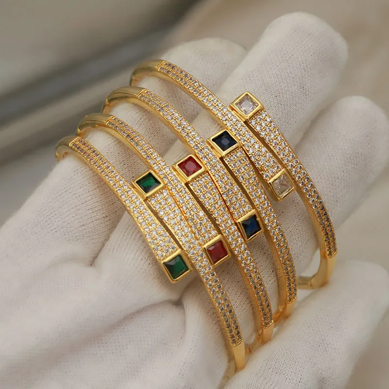New Sight Full Crystal Square Bangles&Bracelet for Women Wedding Bridal Zirconia Geometric Bracelet Fashion Brand Jewelry