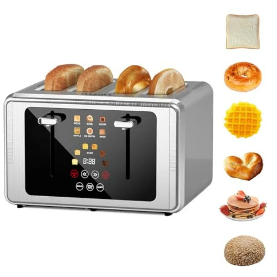 

4-Slice Smart Toaster with Touchscreen Extra-Wide Slots Dual Independent Controls 6 Browning Levels 6 Bread Types Memory Functi