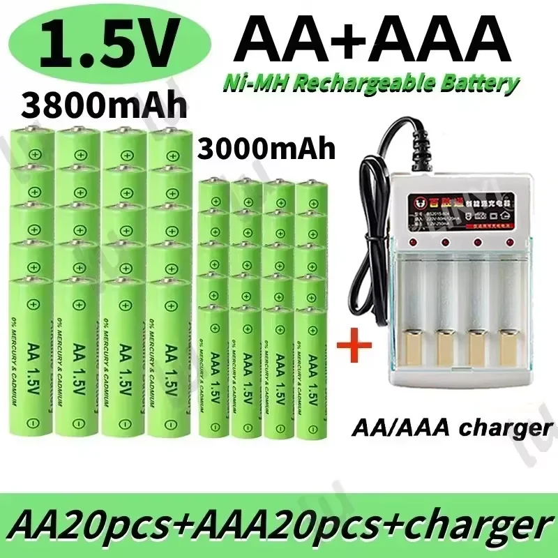 Batteria ricaricabile 100% originale, 1,5 V, tipo AA+AAA, tecnologia Ni-MH, 1,5 V, adatta per orologi, mouse, computer, giocattoli, ecc. + caricabatterie.