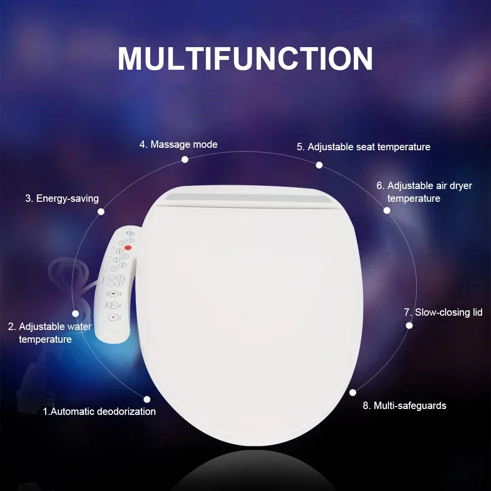

Electric Toilet Seat Bidet, Adjustable Water Temperature, Massage, Night Light, Automatic Deodorizing, Self-cleaning Nozzle,
