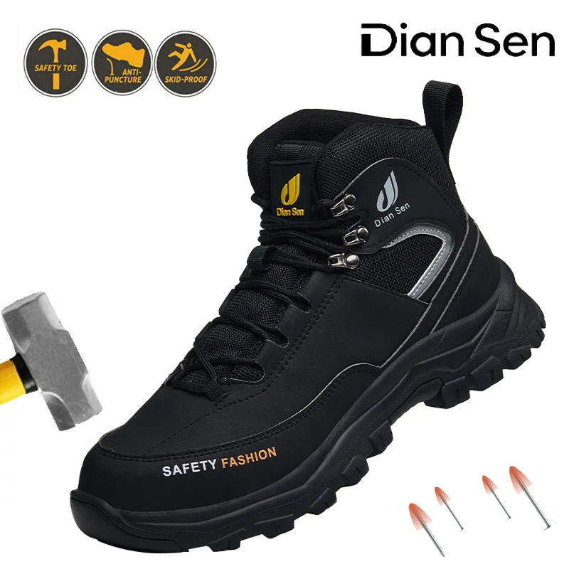 

High Top Work Boots Steel Toe Safety Shoes Water Repellent Rubber Sole & Slip Resistant Anti-Puncture Outdoor Industrial Shoes