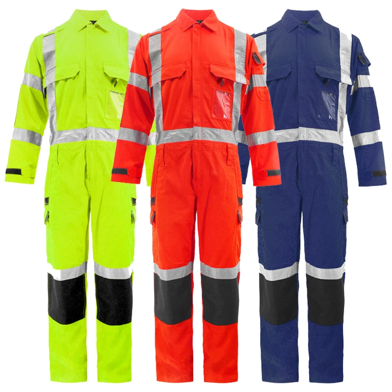 Men's Hi Vis Coveralls with Reflective Stripes Working Coveralls Dust-proof Clothing Protective Safety Reflective Work Clothes