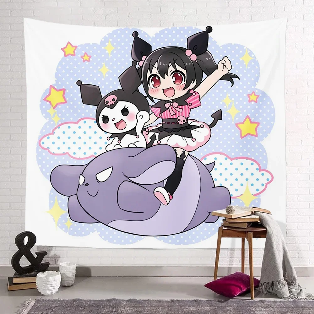 Cobertor de Fundo Anime Kawaii para Meninas, Quarto Coração, Decoração Dormitório, Doce, Sanrio, Kuromi, Fofo, Coração, Presentes