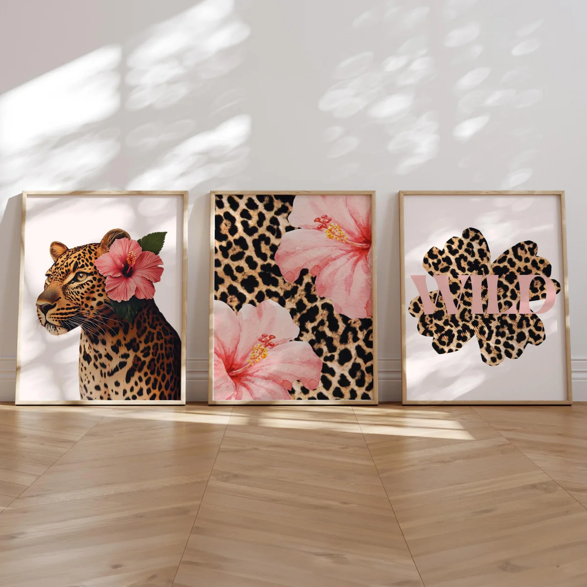 1/3pcs Funky Y2K Leopard Hibiscus Flower Pink Cheetah Canvas Print Poster Vintage Hawaiian Aloha Animal Art Prints Home Decor