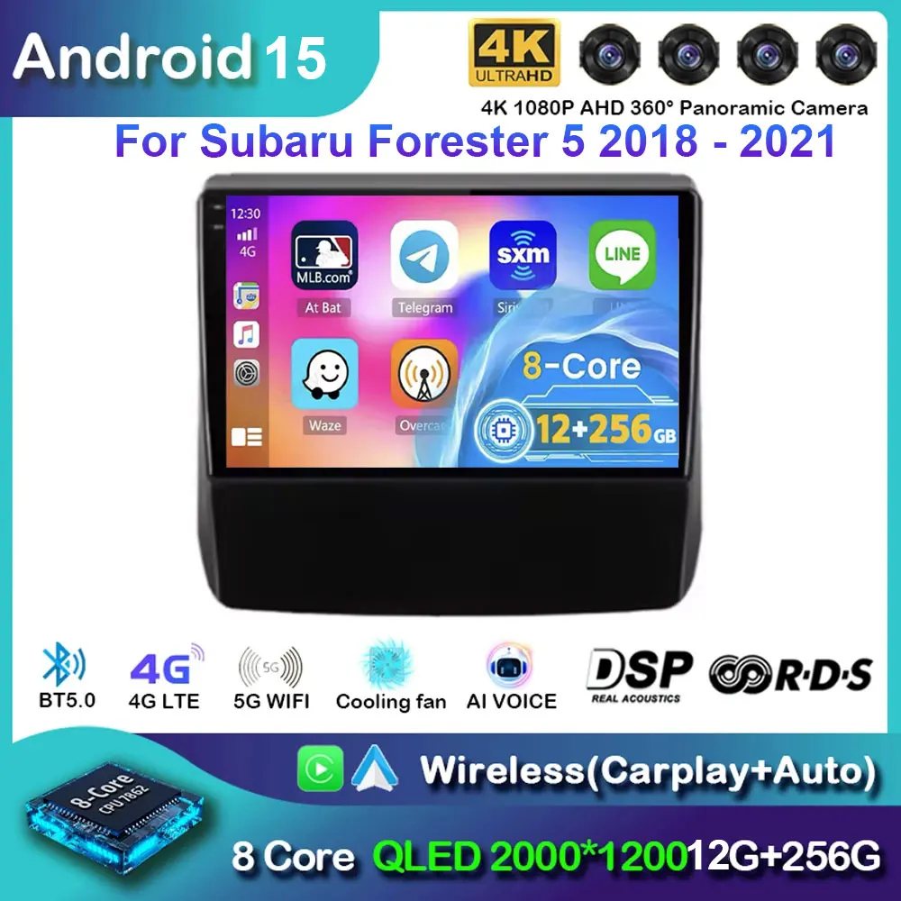 

Android 15 Carplay Car Radio For Subaru Forester 5 2018 - 2021 Navigation Multimedia GPS Player Stereo WiFi+4G video 360 Camera