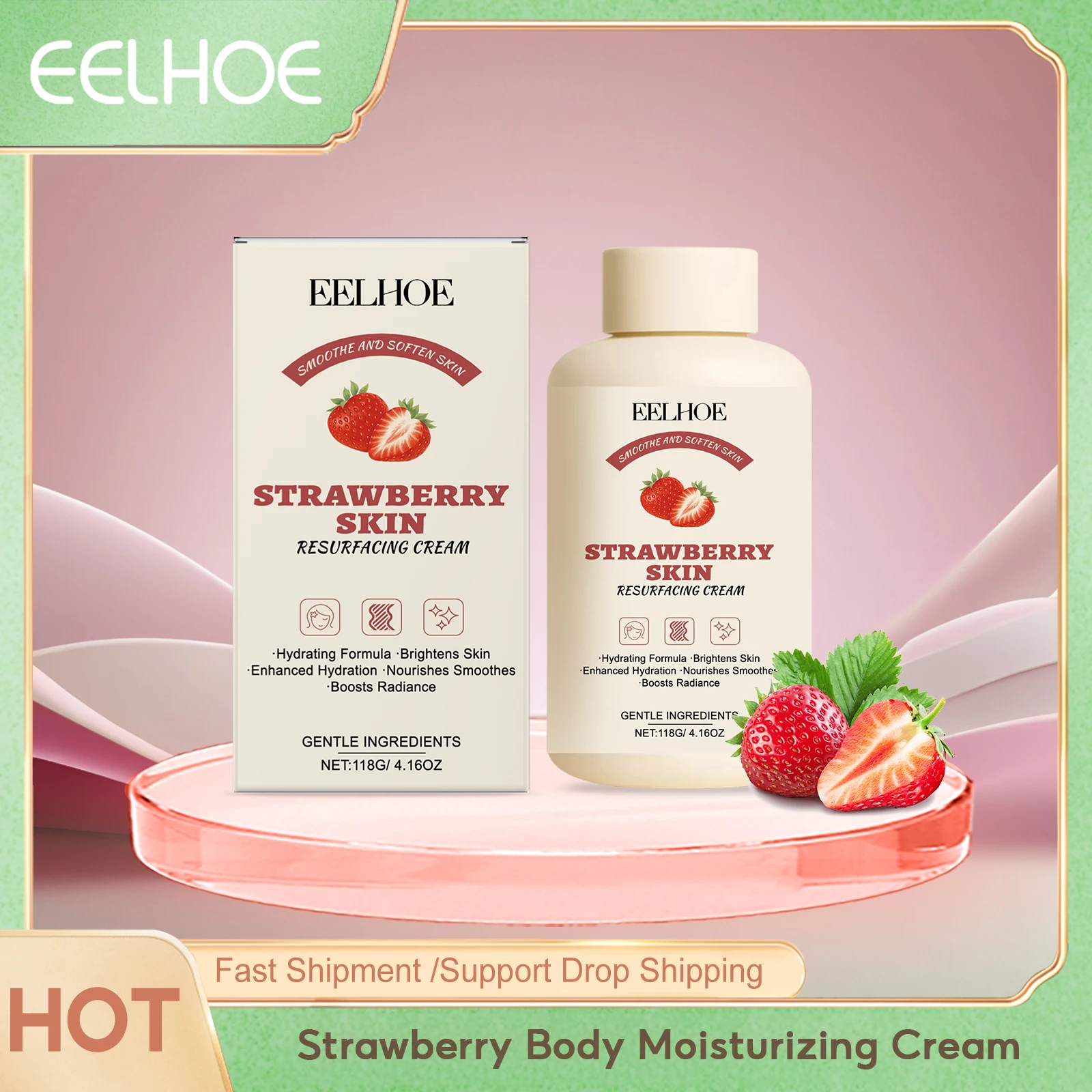 

Eelhoe Strawberry Body Moisturizing Cream Deep Nourishing Improve Elasticity Anti Cellulite Good Smell Cute Skin Smoothing Cream