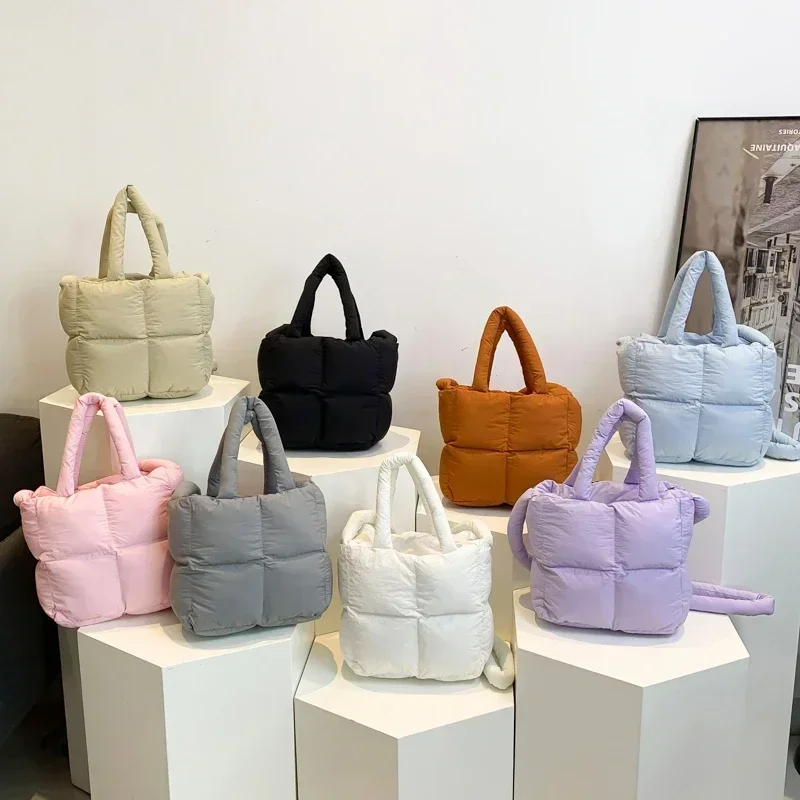 Bolsos con asa superior de hilo de coser con compartimento Interior, bolsos informales sólidos de alta calidad 2024 para mujer, bolsos de nailon con cremallera para mujer