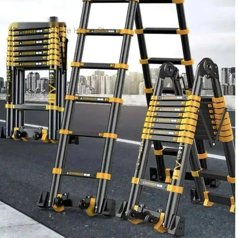 Escalera telescópica moderna de aleación de aluminio para muebles del hogar, escalera recta plegable multifuncional portátil para el hogar