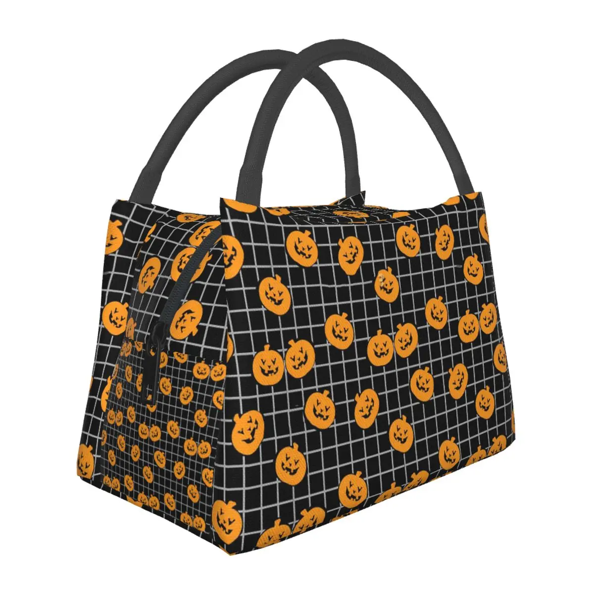 Halloween Pumpkin Lunch Bag Black Plaid Portable Insulated Lunch Box Travel Designer Cooler Bag Casual Thermal Tote Handbags