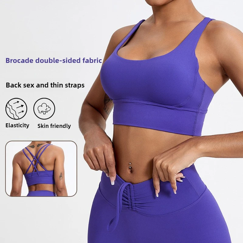 LezyanXR Nu Sling Bra Fitness Esportes Correndo Colete À Prova de Choque Reunindo Elástico Yoga Roupa Interior para Mulheres Roupas de Ginástica