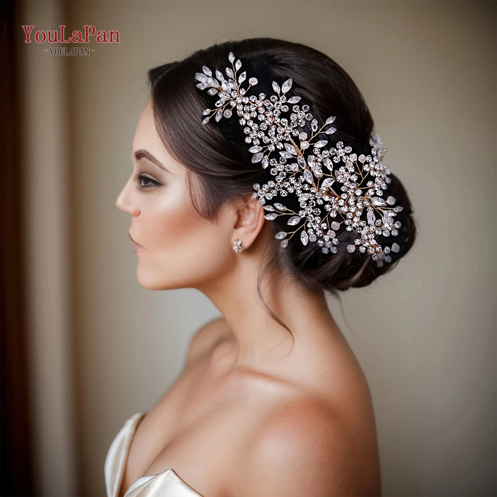 TOPQUEEN Luxury Crystal Wedding Hair Jewelry Bridal Hair Accessories Hair Vine Women Tiara Rhinestone Bridal Headband HP253-S