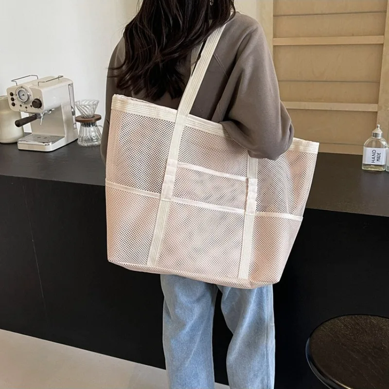 

Mesh Large Capacity Fashion Tote Bag Lightweight Casual Shoulder Handbag for Outdoor Travel Beach Vacation Daily Leisure Use