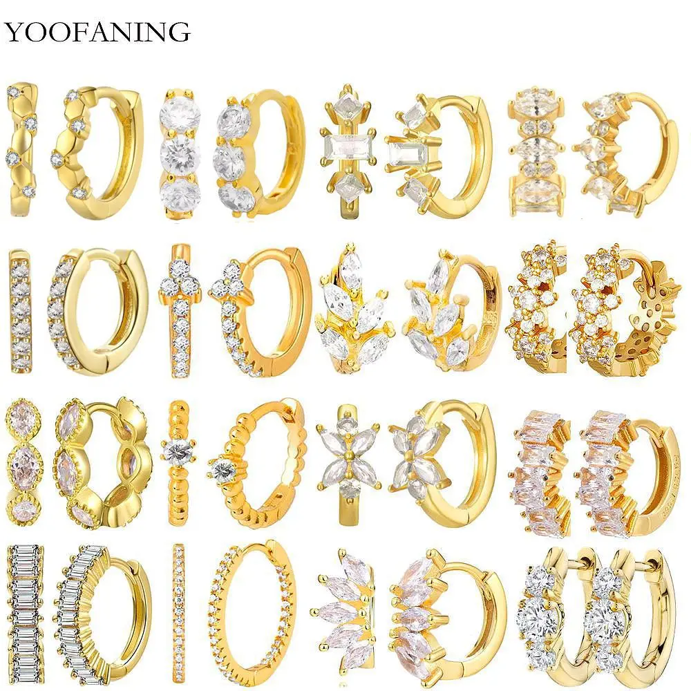 

925 Sterling Silver Ear Needle Fashionable Luxurious Hoop Earrings White Zircon Gold Series High-end Women's Jewelry Earrings