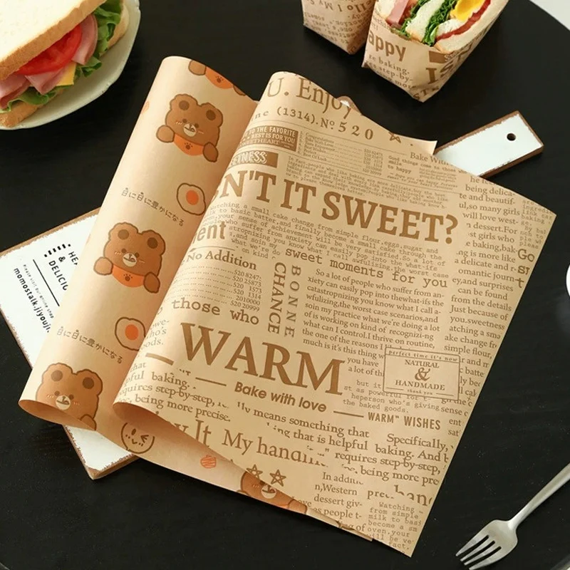 50Pcs Sandwich Wrappers Food Wax Paper Hamburger Fries Bread Baking Oil Paper Wrapping Baking Tools