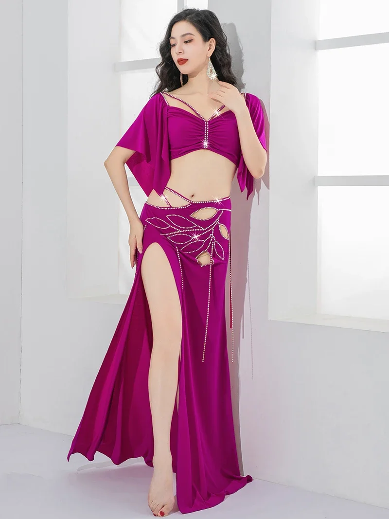 ผู้หญิง Belly Dance เครื่องแต่งกาย Bright Diamond ตาข่าย Patchwork Slim Flared กางเกงเพชรร้อนพู่หรูหราฝึกชุด