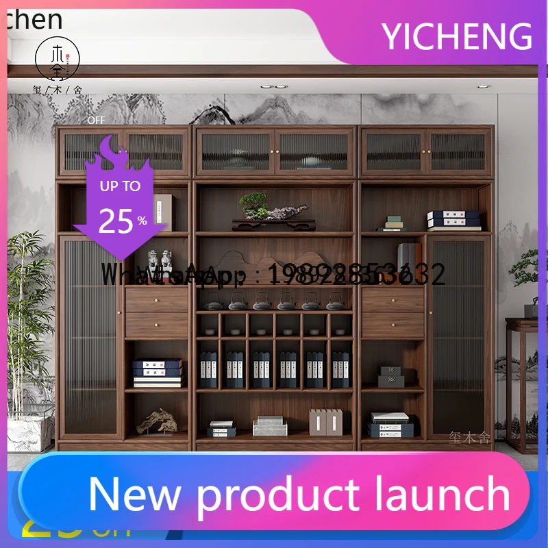 x1Solid Wood Bookcase Combination Walnut Bogu Rack Duobao Pavilion Tea Rack Office Display Cabinet living room decoration