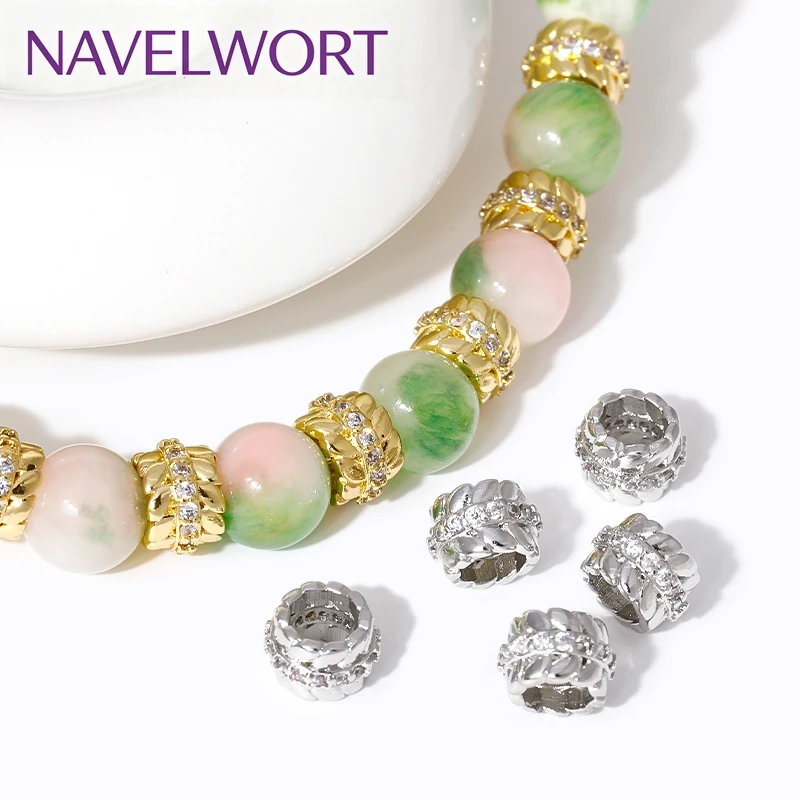 18K Gold Plated Brass 7.5mm/7.8mm Mosaic Zircon Spacer Beads Separators For Beads DIY Beading Jewelry Making Accessories