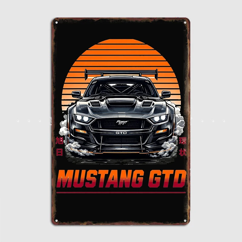 Mustang GTD Retro Poster Metal Posters Sign Car Club Indoor Outdoor Room Decoration Home Bar Decor Wall Decor