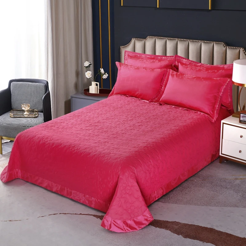Jacquard Satin Bedding Set Baroque Style with Pillowcases, 4pcs Duvet Cover Set King Queen Size for Home Decoration Pink Red