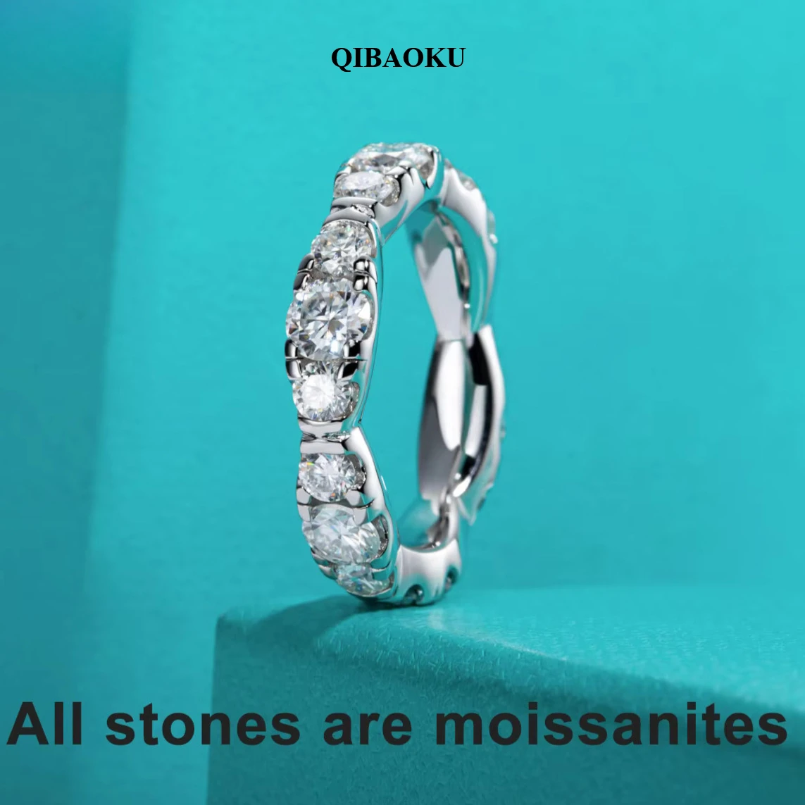 QIBAOKU 3mm/4mm D Color Moissanite Eternity Bands S925 Sterling Silver 18k Gold Plated Wedding Band Rings Jewelry Wholesale 2026