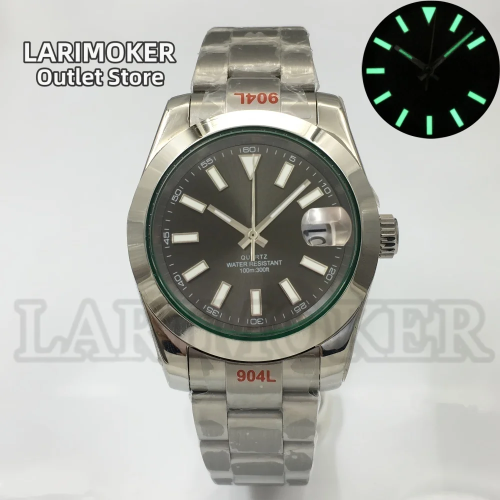 

LARIMOKER Ronda515-12h Quartz Watch 36mm/39mm Polished Bezel Green Sapphire Glass Black White Dial Lightning Hand Steel Bracelet