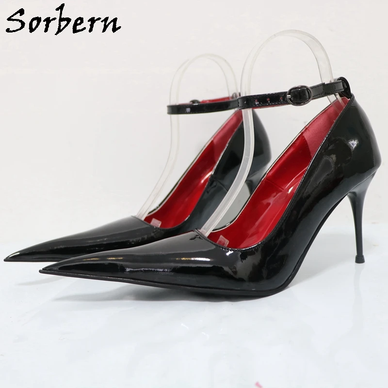 Sorbern รองเท้าส้นสูงโลหะสำหรับผู้หญิง, รองเท้าส้นเข็มสายรัดข้อเท้าแคบหัวแหลมรองเท้าสไตล์อิตาลีปรับสีและความสูงได้9ซม.