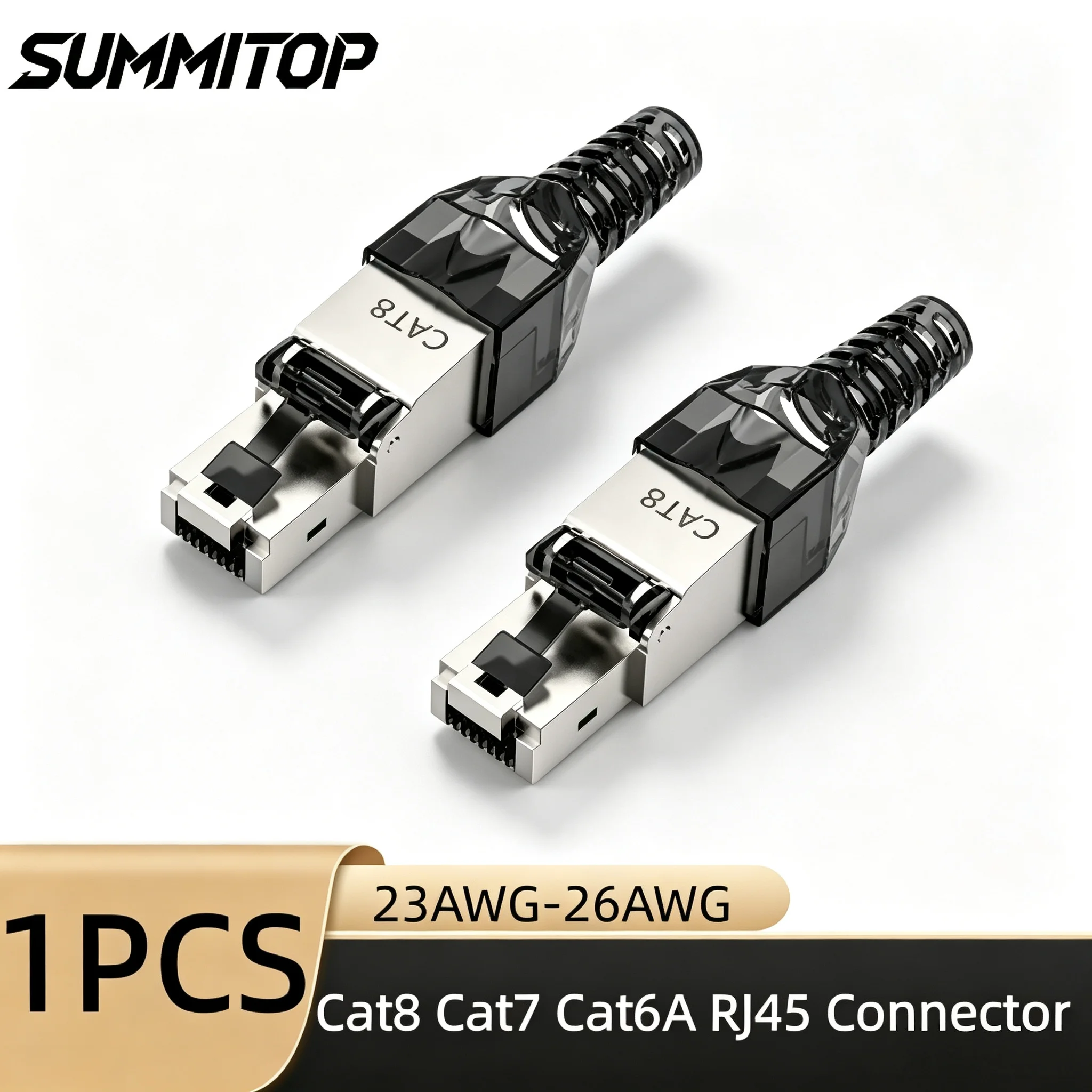 SUMMITOP Black CAT6A CAT7 CAT8 RJ45 Connector 50U No Crimping Tools Required Network Cable Module Shielded FTP 8P8C Crimp