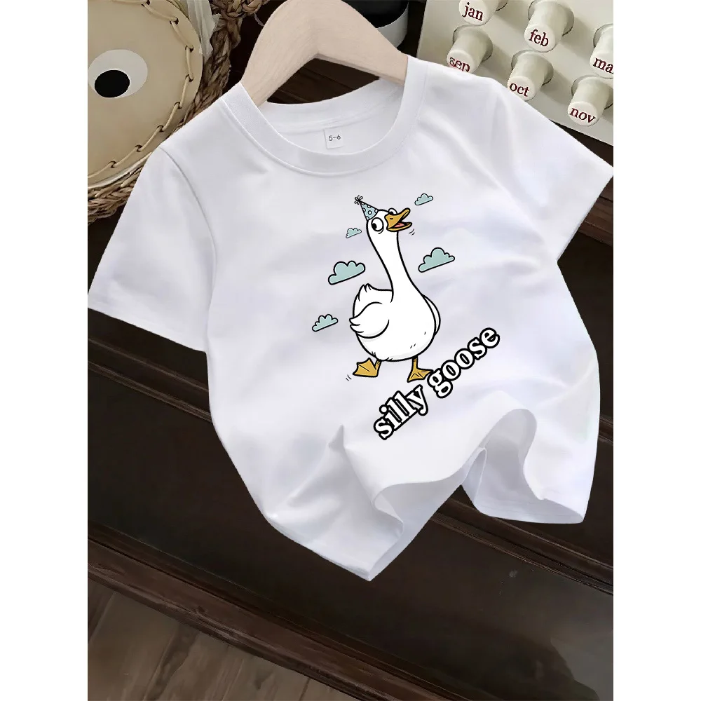 Children's T-shirt Summer Soft Skin Friendly Loose Comfortable Casual Simple Fun Goose Print Short Sleeved Top