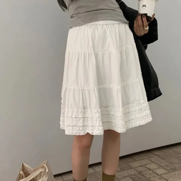 

Весенне-летняя омолаживающая юбка А-силуэта с эластичным поясом, однотонная, с высокой талией, из хлопка, миди, для девочек, повседневная