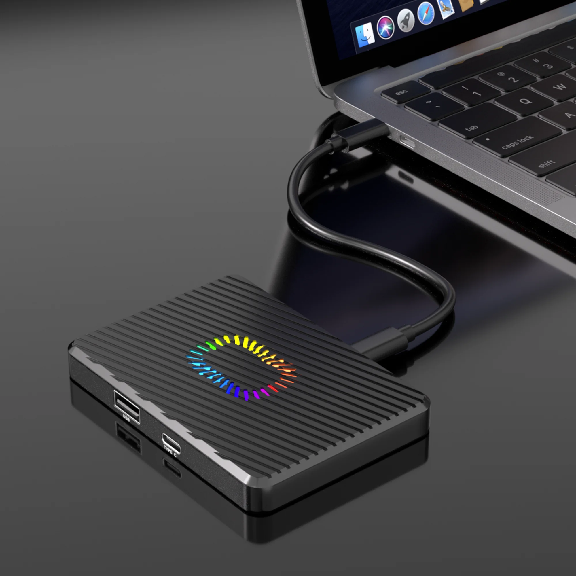 USB3.2 Dual Bays M.2 NVME SSD الضميمة RGB 10Gbps PCIe NVME محطة الإرساء GEN2 الحالة الصلبة M.2 صندوق القرص الصلب محول للكمبيوتر