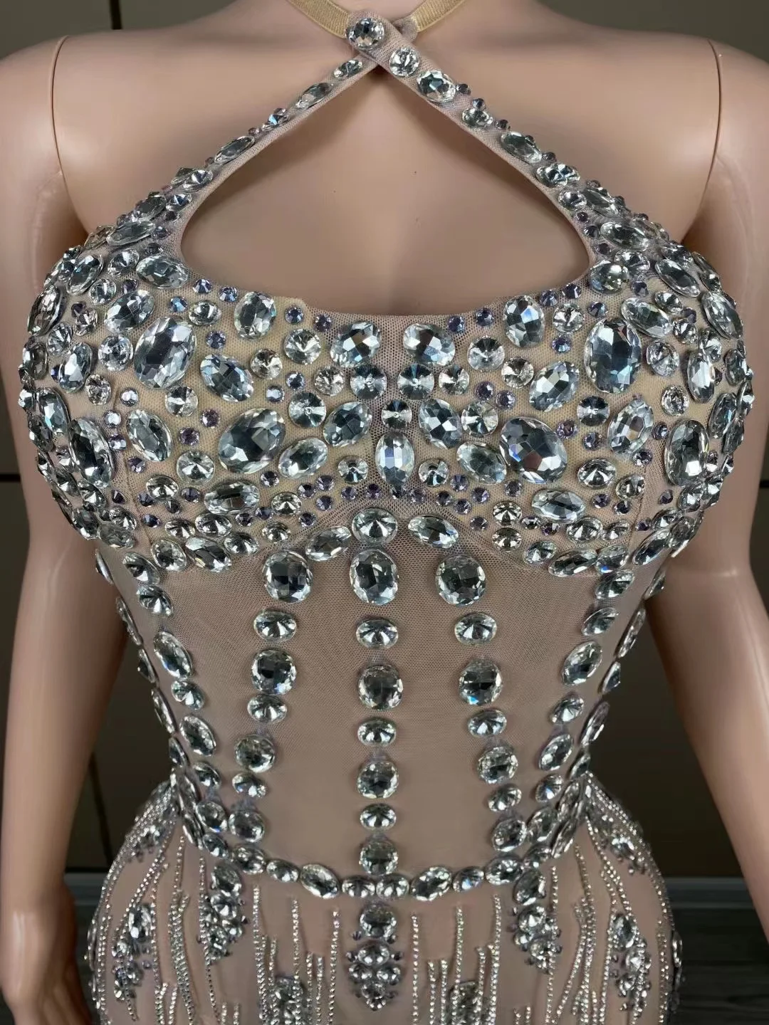 Robe de Soirée en Dentelle Transparente avec Glands Personnalisés, Tenue à Manches Courtes, Haute artificiel asticité, Paillettes, Sexy, Moulante, pour Spectacle sur Scène