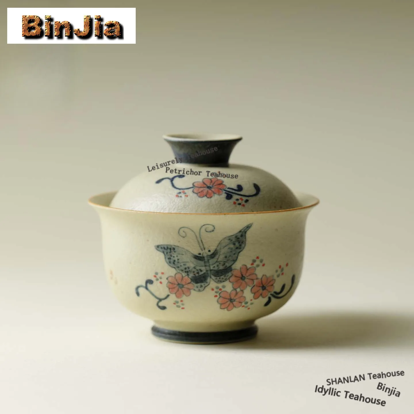 

100ml Hand-painted Butterfly Firestone Red Gaiwan Creative Tea Tureen Tea Bowl With Lid Kit Tea Making Cover Bowl Tea Services