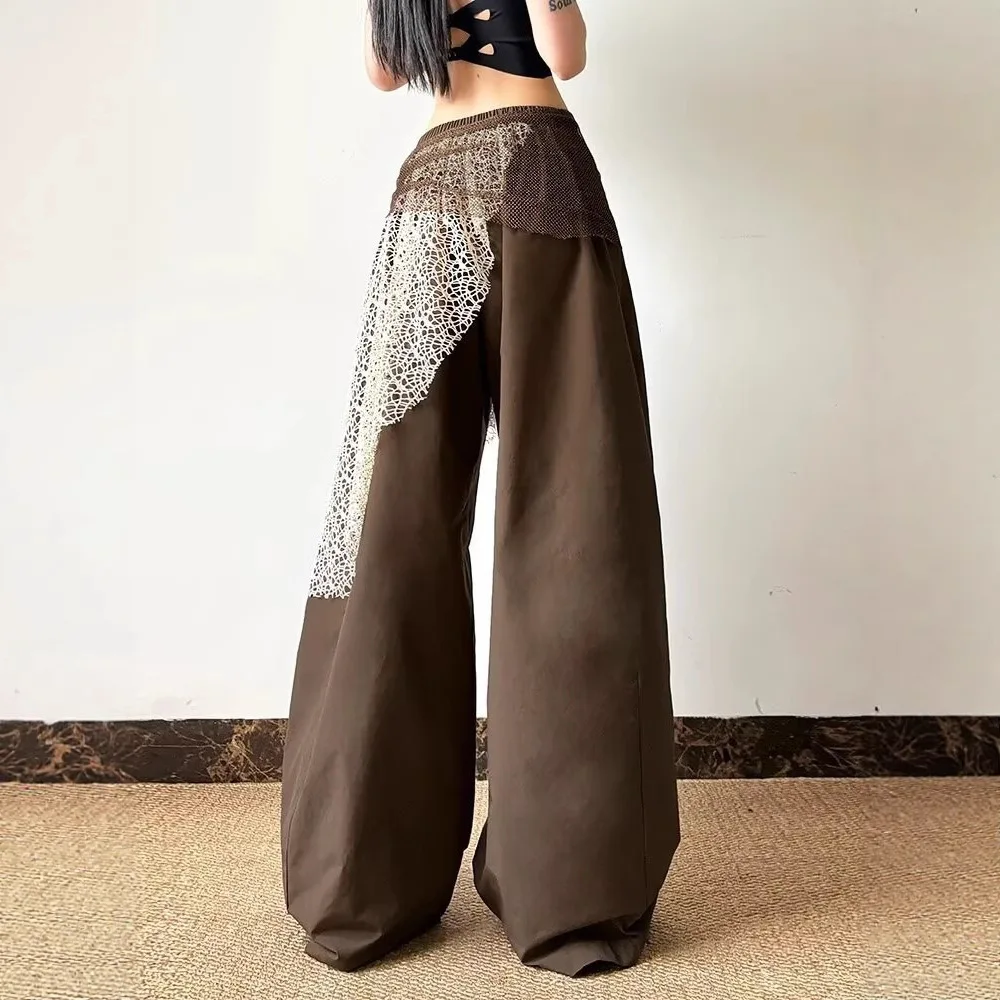 Cargo Pant Women Vintage Wide Leg Long Pants High Waist Straight Trousers Y2k Streetwear Elegant Splice Work Casual Loose 2026