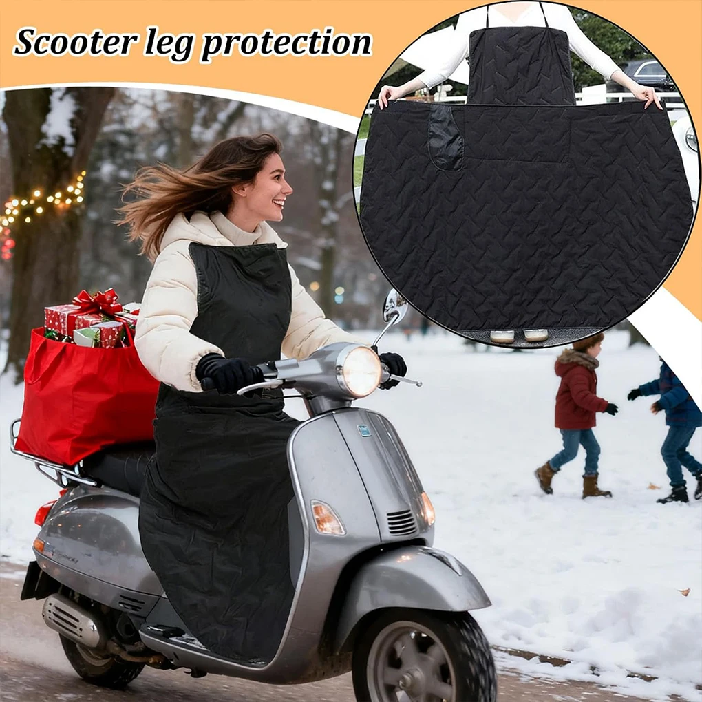 Image 3: Couvre-jambes de scooter noir réglable coupe-vent, équipement d'hiver pour moto et vélo électrique, ajustement réglable en hauteur
