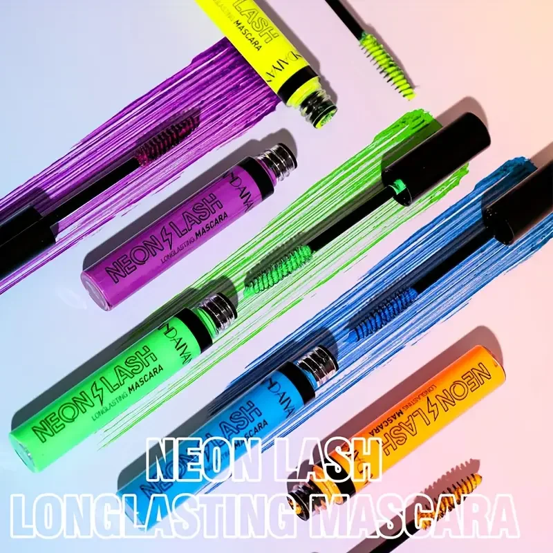 6Pcs Fluorescence Mascara Waterproof No Blooming Fast Dry Colorful Neon Eyelashes Curling Yellow Lengthens Eye Lashes Cosmetics