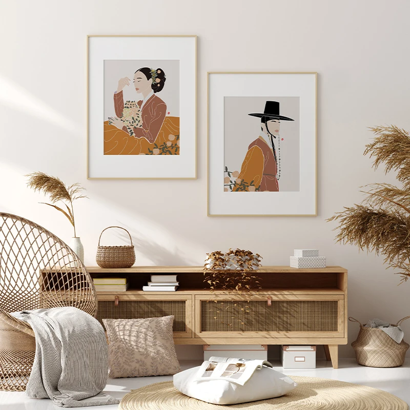 Korean Style Poster Canvas Painting Asian Korean Culture Landscape Art Wall Pictures for Living Room Bedroom Home Cafe Decor
