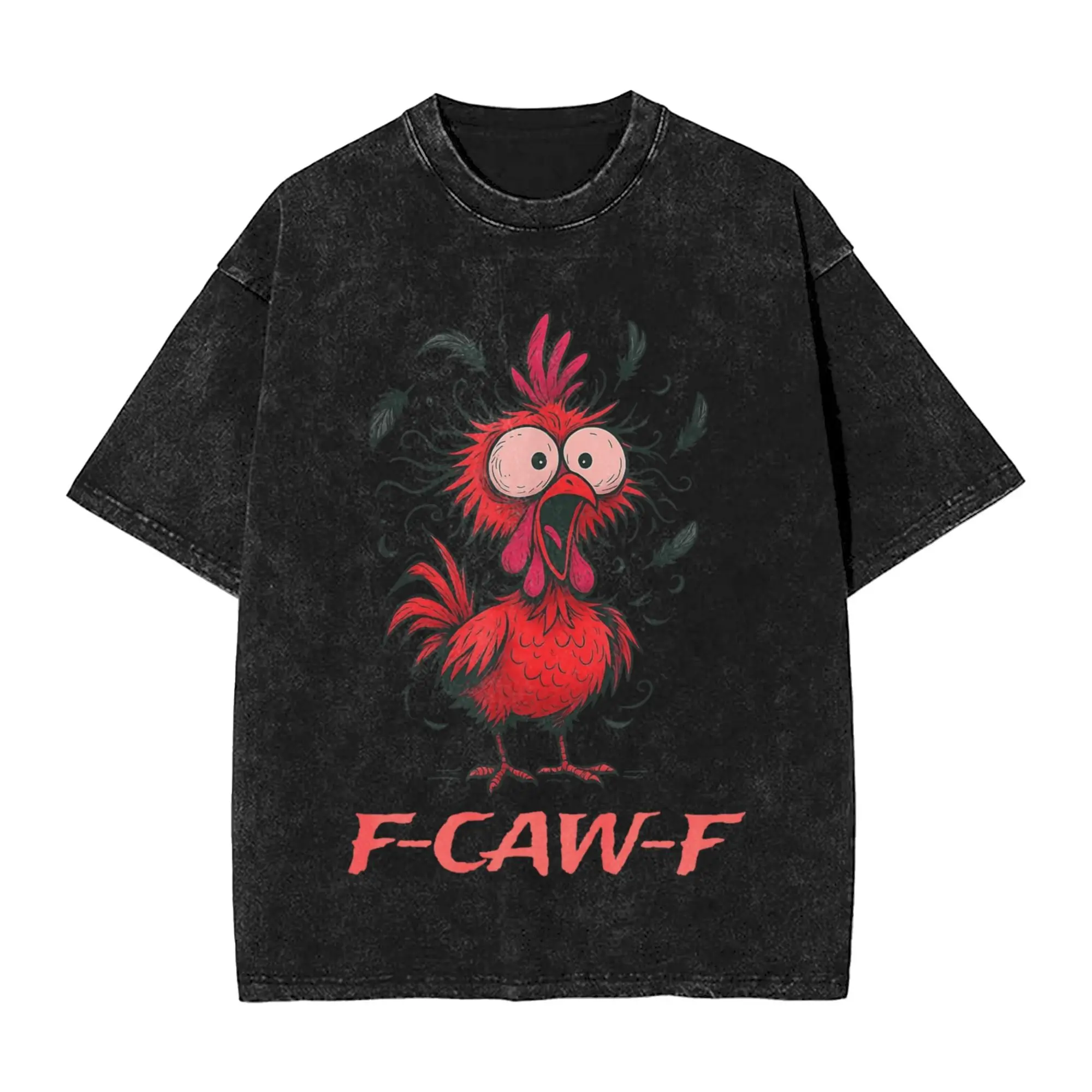 

Funny F-Caw-F-Chicken Funny Shocked T-Shirts for Men Crewneck 100% Cotton Washed T Shirt Short Sleeve Tees Printed Tops