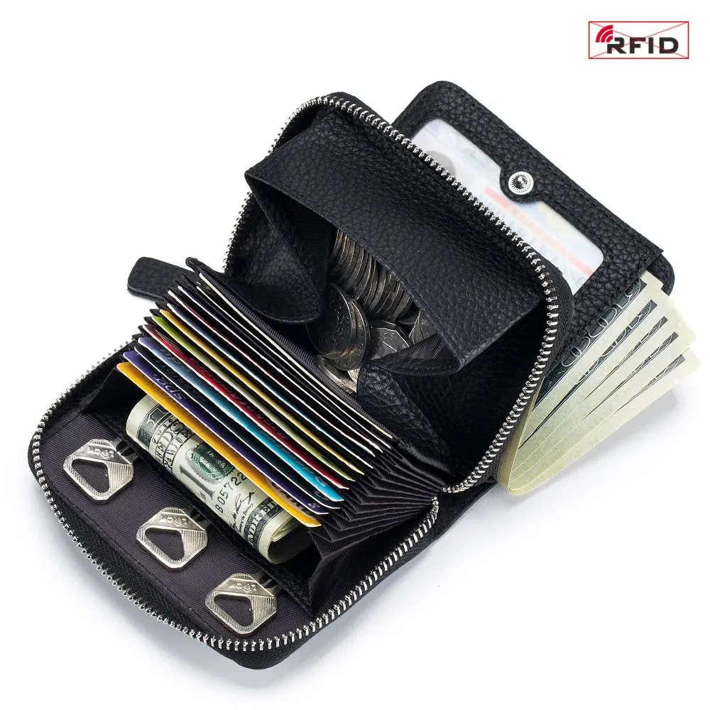 Genuine Leather Wallet Luxury Top Quality Fashion Credit ID Card Holder Wallet with Business Card Case Coin Purse Card Bag RFID