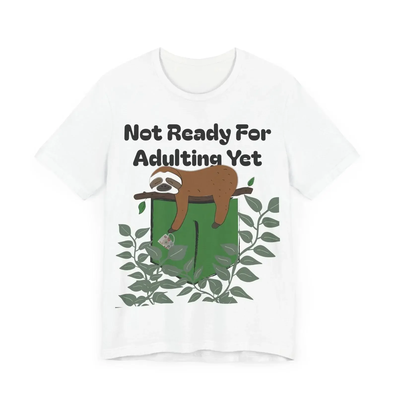 Funny Sloth Coffee Lover T Shirt Not Ready for Adulting vintage Washed Unisex Stylish Stretched homme Breathable fashion