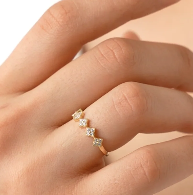 

RAPRGOLD GRA сертифицированные штабелируемые кольца с клевером из муассанита, стерлинговое серебро 925 пробы, обручальное кольцо полувечности для женщин, ювелирные изделия, подарки