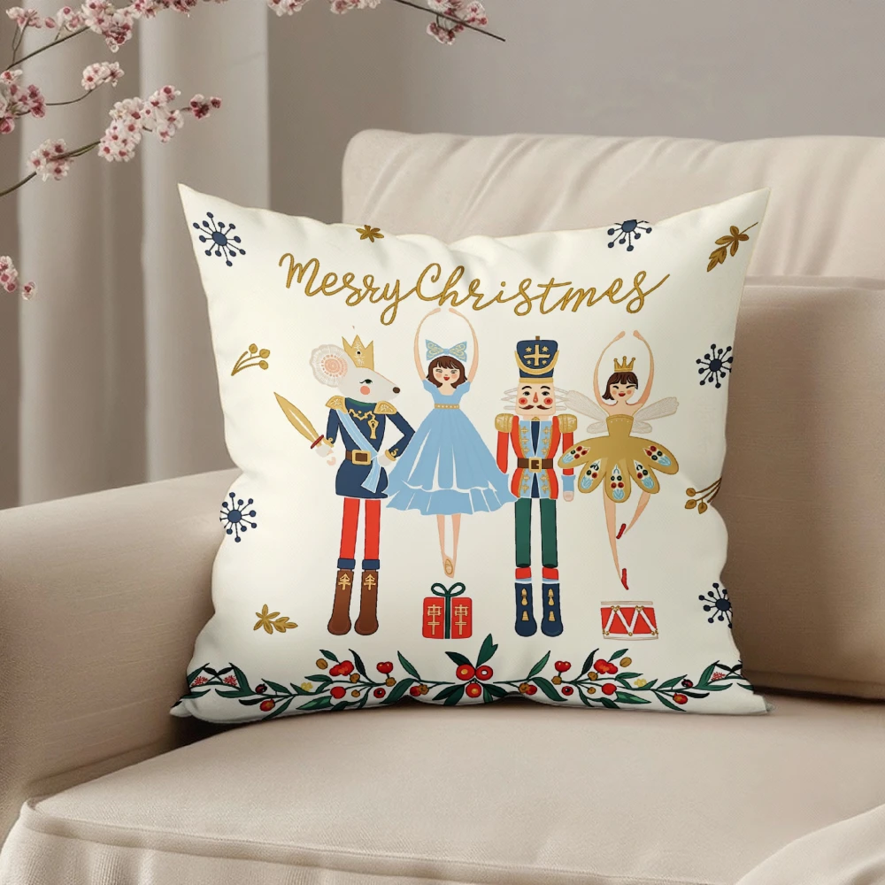 Square Throw Pillow Cover Cream White Merry Christmas Nutcracker And Ballet Dancer Print Holiday Home Sofa Chair Decoration