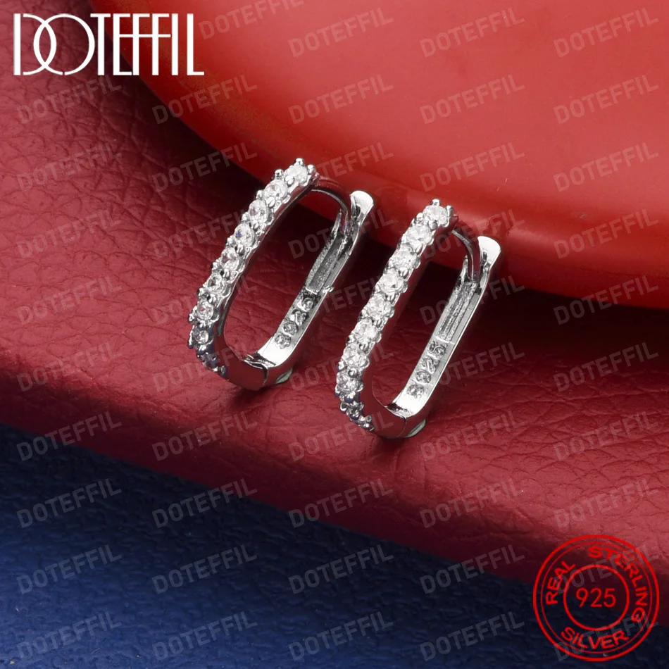925 Sterling Silver Delicate Square Zirconia Earrings for Women, Fashionable Wedding Party Gift Jewelry
