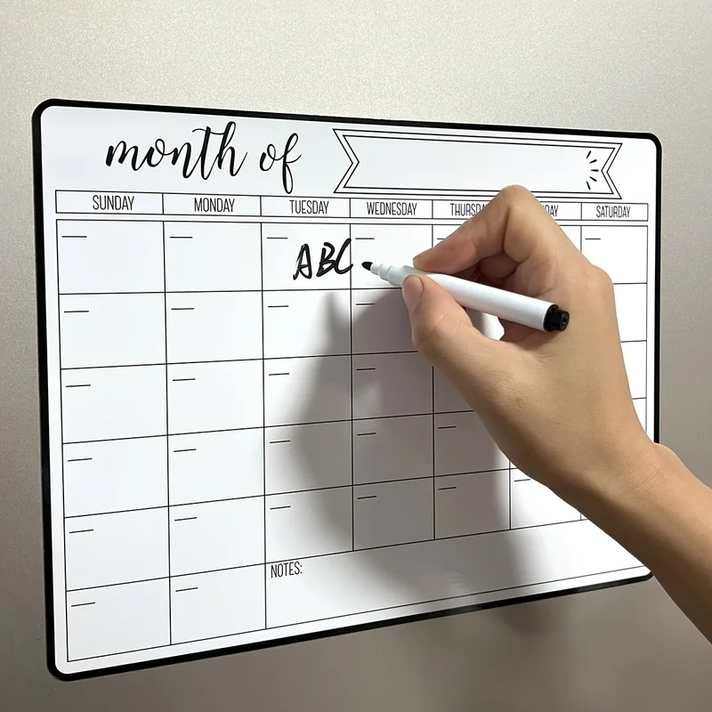 1 Set Fridge Magnet Memo Board with 1pc Magnetic Calendar And 1pc Chalk Pen, Kitchen Fridge Magnet, Erasable Calendar Supporting