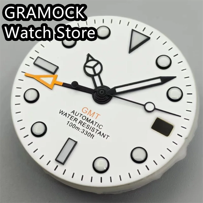 GRAMOCK 29mm NH34 Watch Dial GMT Four Hands Green Luminous Watch Dial for NH34 Movement Modified Dials Replacement Watch parts